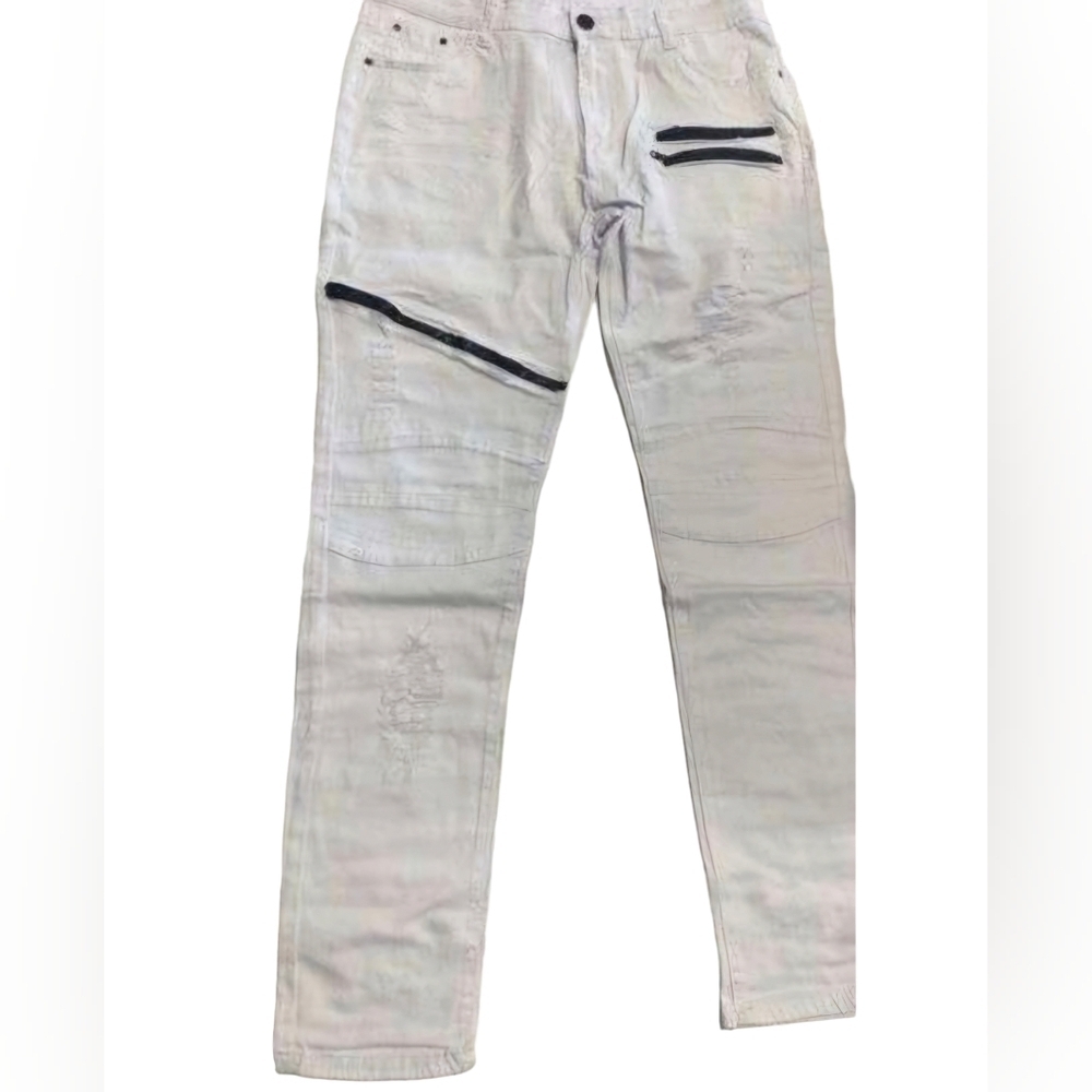 LONGBIDA ◇ Mens Skinny Distressed White Denim Jeans ◇ Zippers◇Sizes 32 or 34◇NWT